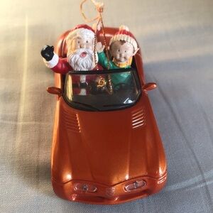 Vintage Maisto Dodge Orange convertible car Santa Claus & Elf Christmas ornament